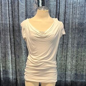 Kenar White Drape Neck Blouse